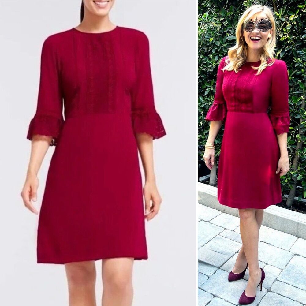 Draper James Rosslyn Bell Sleeve Dress Burgundy 6